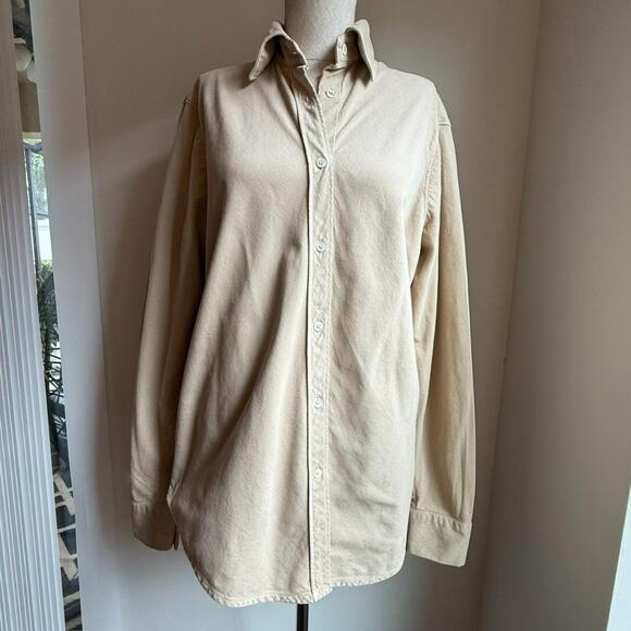 Laura Ashley Vintage Beige Corduroy Button-Up Shirt Made in Portugal L - Picture 2 of 7